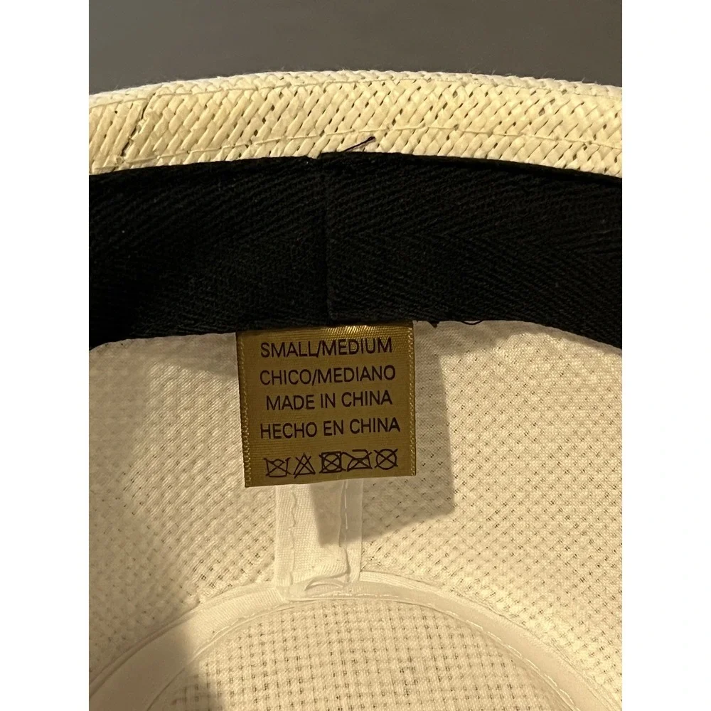 JCPenney‎ Mens Ivory White Straw Fedora Hat Black Ribbon Band S/M 12078-2